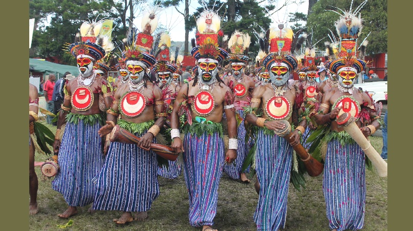 Singsing groups displaying their colours and style at the 57th Mt Hagen Cultural Show