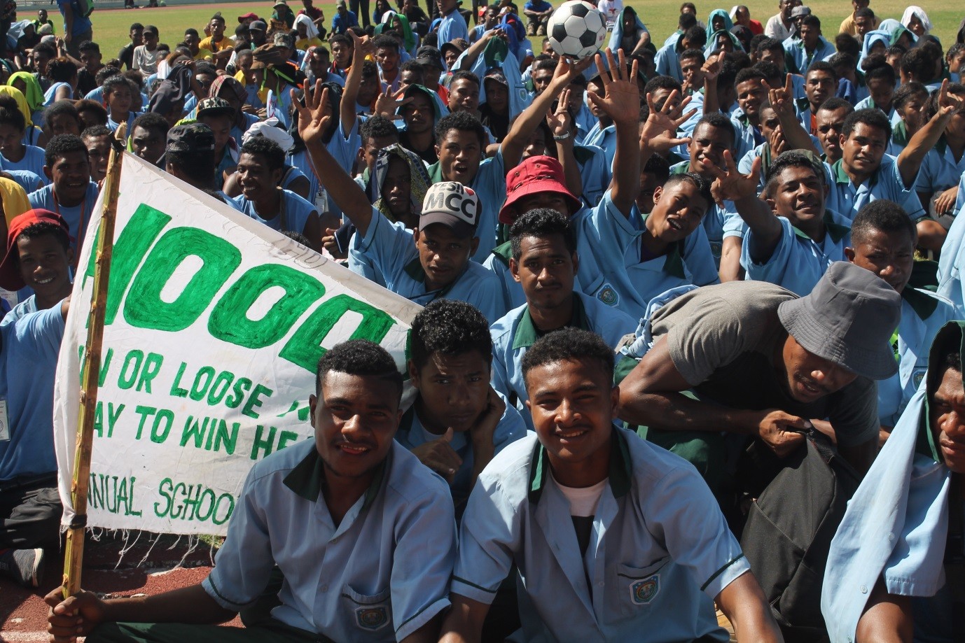 Hood Bay Day High School students posing for the camera during the official opening ceremony of the 6th Central School carnival at Sir John Guise stadium in Port Moresby - Picture by John Iamo, CPG Media