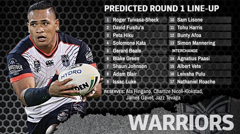 New Zealand Warriors: 2019 Round 1 predicted team