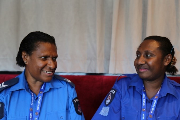 Senior Constables Angelina Mot (L) and Maria Phia (R), representing Wewak Police Station, East Sepik Province